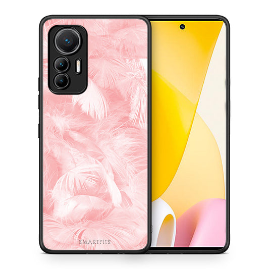 Θήκη Xiaomi 12 Lite 5G Pink Feather Boho από τη Smartfits με σχέδιο στο πίσω μέρος και μαύρο περίβλημα | Xiaomi 12 Lite 5G Pink Feather Boho case with colorful back and black bezels
