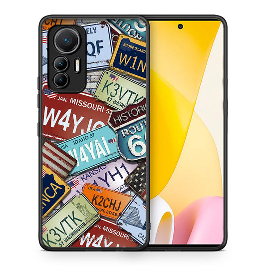 Θήκη Xiaomi 12 Lite 5G Car Plates από τη Smartfits με σχέδιο στο πίσω μέρος και μαύρο περίβλημα | Xiaomi 12 Lite 5G Car Plates case with colorful back and black bezels