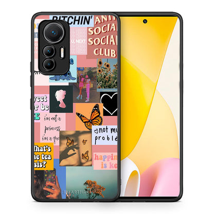 Θήκη Αγίου Βαλεντίνου Xiaomi 12 Lite 5G Collage Bitchin από τη Smartfits με σχέδιο στο πίσω μέρος και μαύρο περίβλημα | Xiaomi 12 Lite 5G Collage Bitchin case with colorful back and black bezels