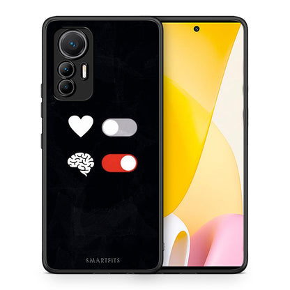 Θήκη Αγίου Βαλεντίνου Xiaomi 12 Lite 5G Heart Vs Brain από τη Smartfits με σχέδιο στο πίσω μέρος και μαύρο περίβλημα | Xiaomi 12 Lite 5G Heart Vs Brain case with colorful back and black bezels