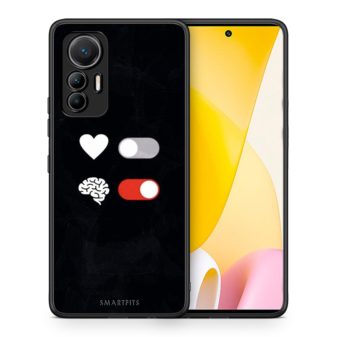 Θήκη Αγίου Βαλεντίνου Xiaomi 12 Lite 5G Heart Vs Brain από τη Smartfits με σχέδιο στο πίσω μέρος και μαύρο περίβλημα | Xiaomi 12 Lite 5G Heart Vs Brain case with colorful back and black bezels