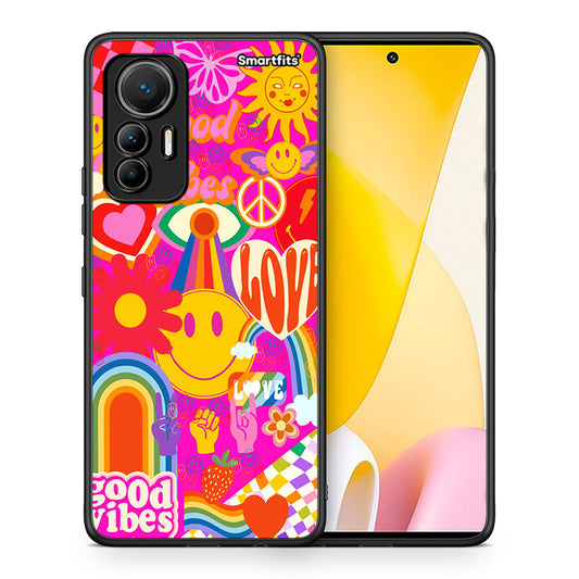Θήκη Xiaomi 12 Lite 5G Hippie Love από τη Smartfits με σχέδιο στο πίσω μέρος και μαύρο περίβλημα | Xiaomi 12 Lite 5G Hippie Love case with colorful back and black bezels