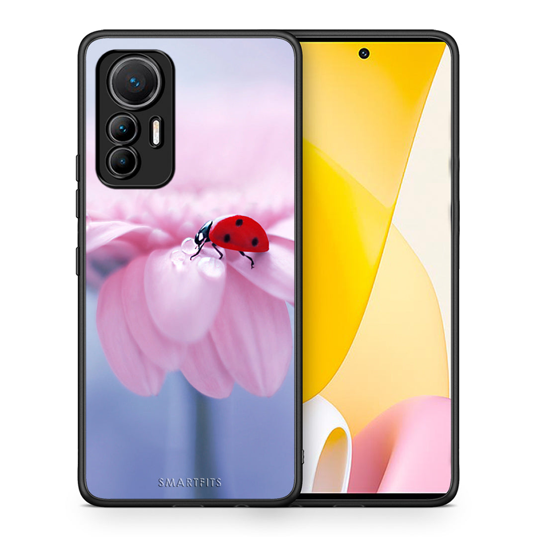 Θήκη Xiaomi 12 Lite 5G Ladybug Flower από τη Smartfits με σχέδιο στο πίσω μέρος και μαύρο περίβλημα | Xiaomi 12 Lite 5G Ladybug Flower case with colorful back and black bezels