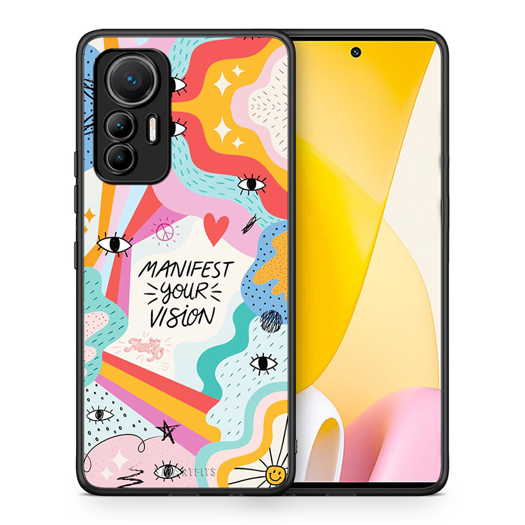 Θήκη Xiaomi 12 Lite 5G Manifest Your Vision από τη Smartfits με σχέδιο στο πίσω μέρος και μαύρο περίβλημα | Xiaomi 12 Lite 5G Manifest Your Vision case with colorful back and black bezels
