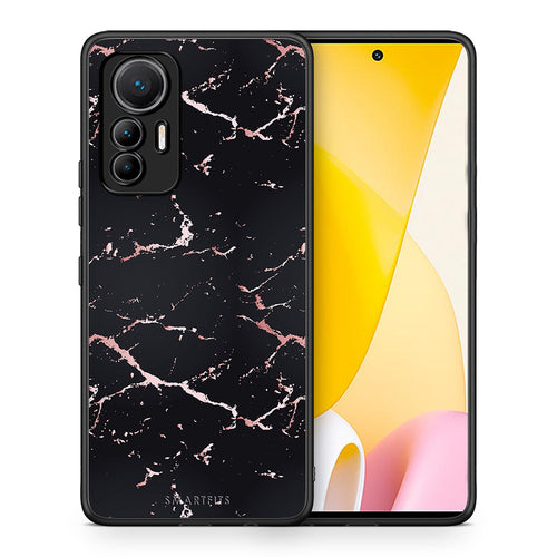 Θήκη Xiaomi 12 Lite 5G Black Rosegold Marble από τη Smartfits με σχέδιο στο πίσω μέρος και μαύρο περίβλημα | Xiaomi 12 Lite 5G Black Rosegold Marble case with colorful back and black bezels