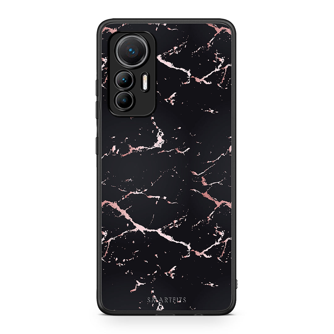 4 - Xiaomi 12 Lite 5G Black Rosegold Marble case, cover, bumper