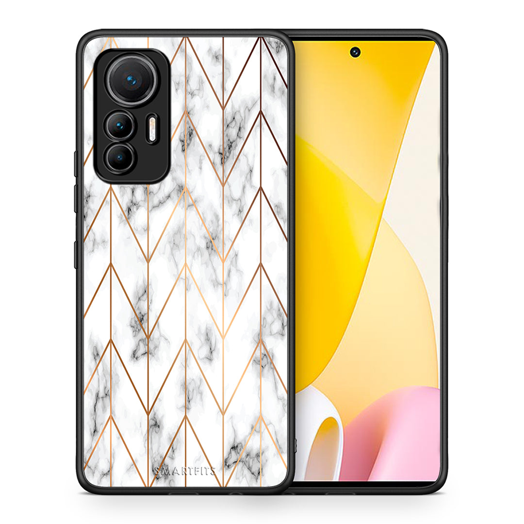 Θήκη Xiaomi 12 Lite 5G Gold Geometric Marble από τη Smartfits με σχέδιο στο πίσω μέρος και μαύρο περίβλημα | Xiaomi 12 Lite 5G Gold Geometric Marble case with colorful back and black bezels