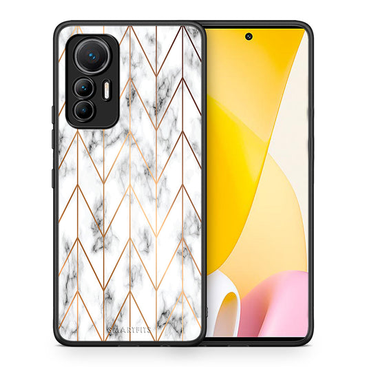 Θήκη Xiaomi 12 Lite 5G Gold Geometric Marble από τη Smartfits με σχέδιο στο πίσω μέρος και μαύρο περίβλημα | Xiaomi 12 Lite 5G Gold Geometric Marble case with colorful back and black bezels