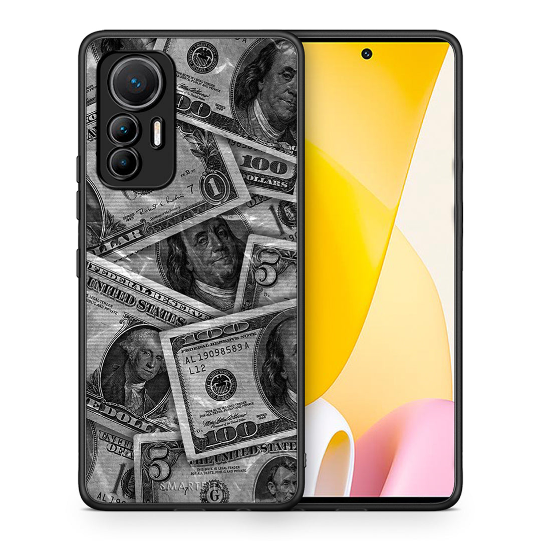 Θήκη Xiaomi 12 Lite 5G Money Dollars από τη Smartfits με σχέδιο στο πίσω μέρος και μαύρο περίβλημα | Xiaomi 12 Lite 5G Money Dollars case with colorful back and black bezels