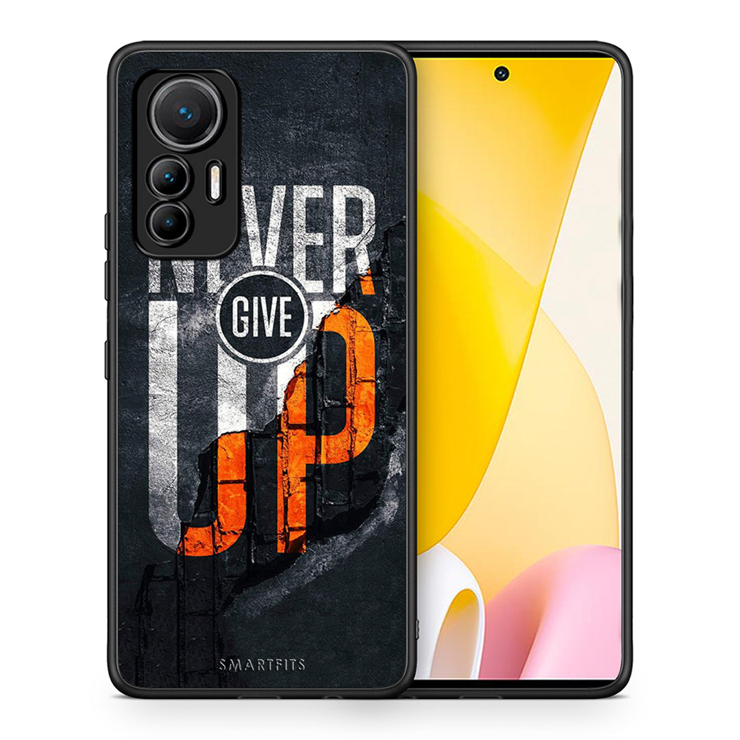 Θήκη Αγίου Βαλεντίνου Xiaomi 12 Lite 5G Never Give Up από τη Smartfits με σχέδιο στο πίσω μέρος και μαύρο περίβλημα | Xiaomi 12 Lite 5G Never Give Up case with colorful back and black bezels