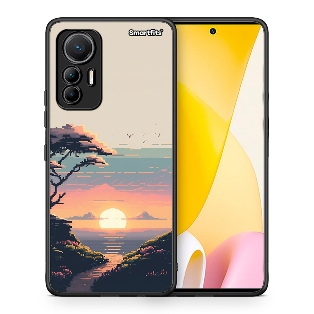 Θήκη Xiaomi 12 Lite 5G Pixel Sunset από τη Smartfits με σχέδιο στο πίσω μέρος και μαύρο περίβλημα | Xiaomi 12 Lite 5G Pixel Sunset case with colorful back and black bezels