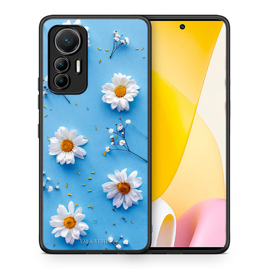 Θήκη Xiaomi 12 Lite 5G Real Daisies από τη Smartfits με σχέδιο στο πίσω μέρος και μαύρο περίβλημα | Xiaomi 12 Lite 5G Real Daisies case with colorful back and black bezels