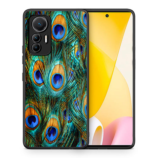 Θήκη Xiaomi 12 Lite 5G Real Peacock Feathers από τη Smartfits με σχέδιο στο πίσω μέρος και μαύρο περίβλημα | Xiaomi 12 Lite 5G Real Peacock Feathers case with colorful back and black bezels