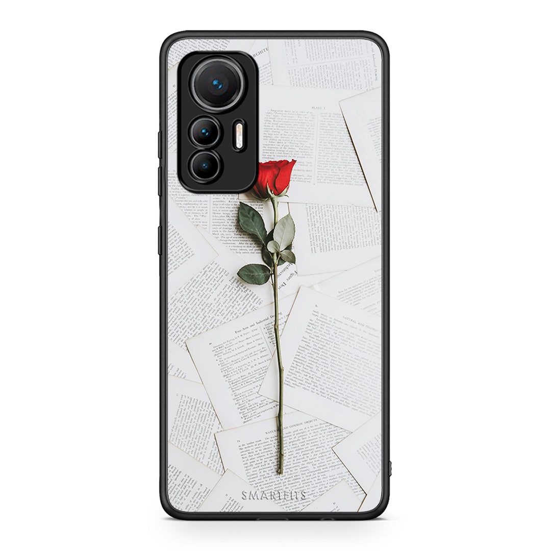 Xiaomi 12 Lite 5G Red Rose θήκη από τη Smartfits με σχέδιο στο πίσω μέρος και μαύρο περίβλημα | Smartphone case with colorful back and black bezels by Smartfits