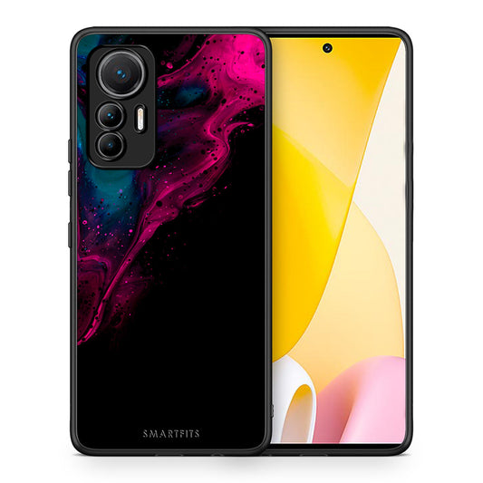 Θήκη Xiaomi 12 Lite 5G Pink Black Watercolor από τη Smartfits με σχέδιο στο πίσω μέρος και μαύρο περίβλημα | Xiaomi 12 Lite 5G Pink Black Watercolor case with colorful back and black bezels