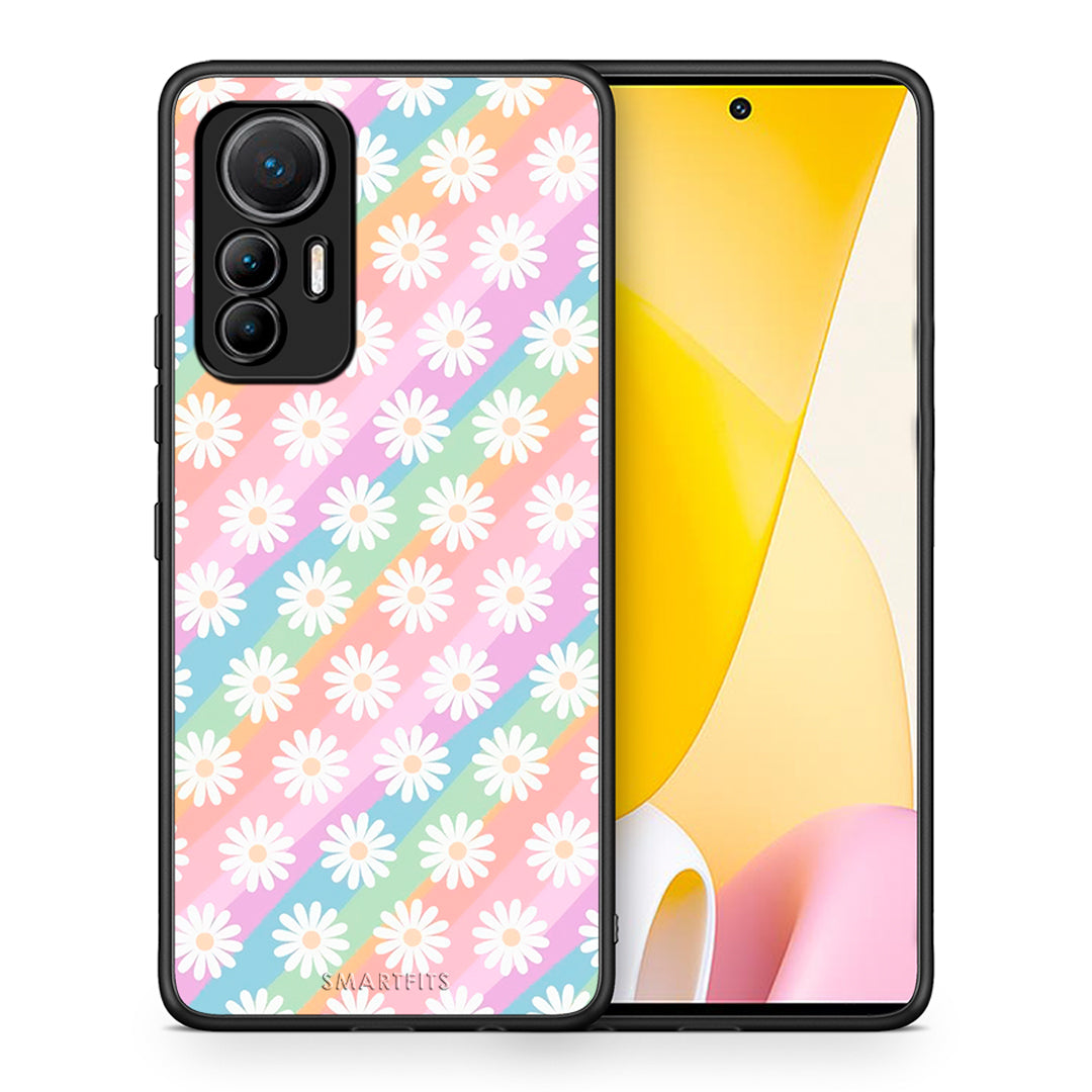 Θήκη Xiaomi 12 Lite 5G White Daisies από τη Smartfits με σχέδιο στο πίσω μέρος και μαύρο περίβλημα | Xiaomi 12 Lite 5G White Daisies case with colorful back and black bezels