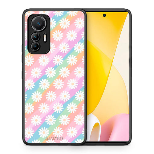 Θήκη Xiaomi 12 Lite 5G White Daisies από τη Smartfits με σχέδιο στο πίσω μέρος και μαύρο περίβλημα | Xiaomi 12 Lite 5G White Daisies case with colorful back and black bezels