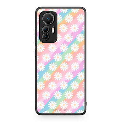 Xiaomi 12 Lite 5G White Daisies θήκη από τη Smartfits με σχέδιο στο πίσω μέρος και μαύρο περίβλημα | Smartphone case with colorful back and black bezels by Smartfits
