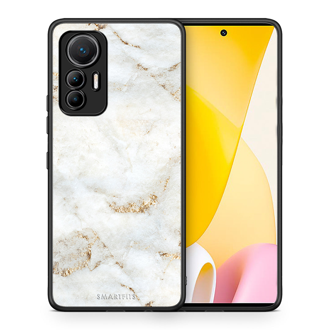 Θήκη Xiaomi 12 Lite 5G White Gold Marble από τη Smartfits με σχέδιο στο πίσω μέρος και μαύρο περίβλημα | Xiaomi 12 Lite 5G White Gold Marble case with colorful back and black bezels