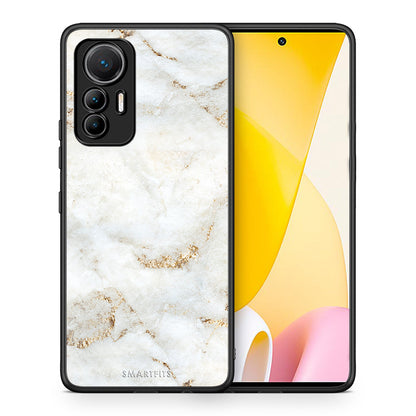 Θήκη Xiaomi 12 Lite 5G White Gold Marble από τη Smartfits με σχέδιο στο πίσω μέρος και μαύρο περίβλημα | Xiaomi 12 Lite 5G White Gold Marble case with colorful back and black bezels