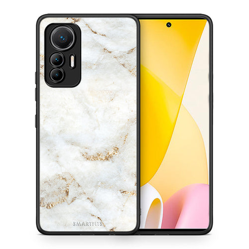 Θήκη Xiaomi 12 Lite 5G White Gold Marble από τη Smartfits με σχέδιο στο πίσω μέρος και μαύρο περίβλημα | Xiaomi 12 Lite 5G White Gold Marble case with colorful back and black bezels