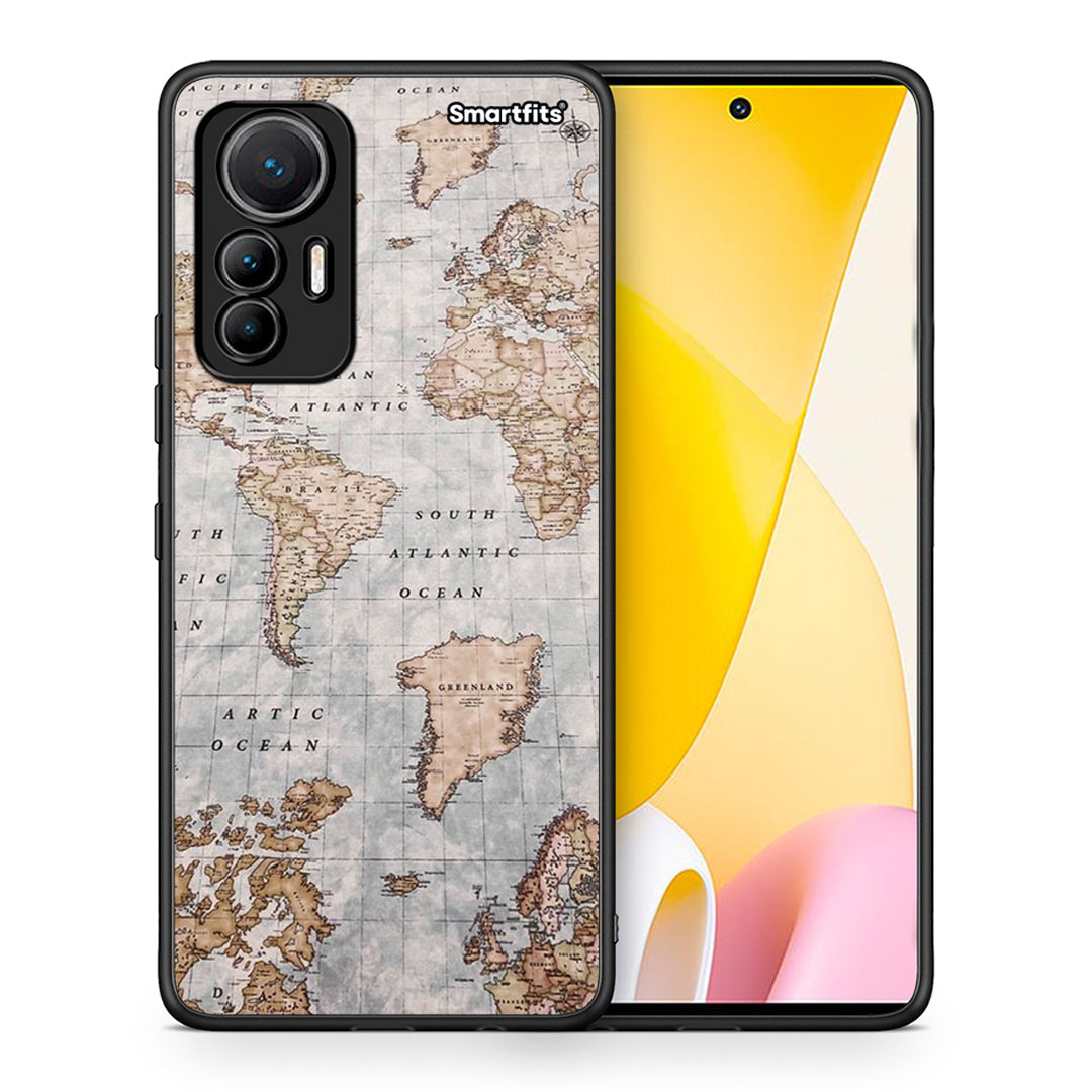 Θήκη Xiaomi 12 Lite 5G World Map από τη Smartfits με σχέδιο στο πίσω μέρος και μαύρο περίβλημα | Xiaomi 12 Lite 5G World Map case with colorful back and black bezels