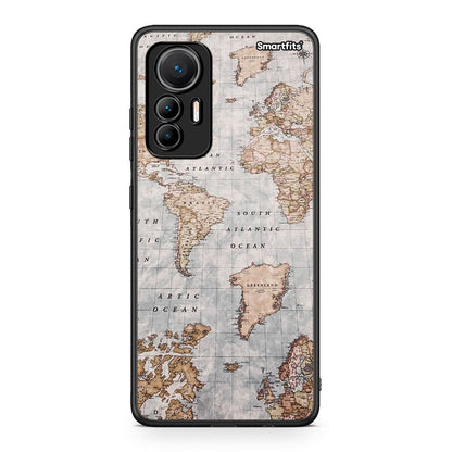 Xiaomi 12 Lite 5G World Map θήκη από τη Smartfits με σχέδιο στο πίσω μέρος και μαύρο περίβλημα | Smartphone case with colorful back and black bezels by Smartfits