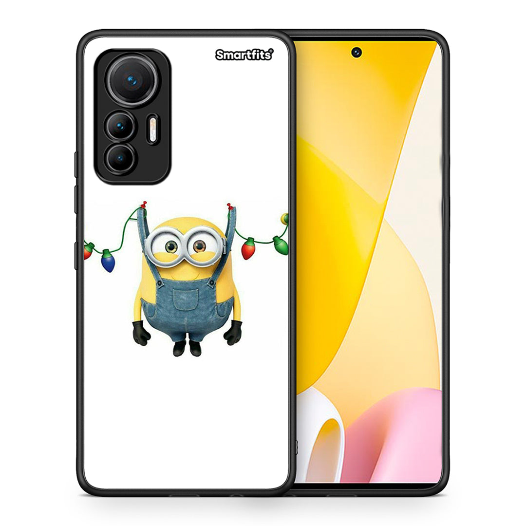 Θήκη Xiaomi 12 Lite 5G Xmas Minion Lights από τη Smartfits με σχέδιο στο πίσω μέρος και μαύρο περίβλημα | Xiaomi 12 Lite 5G Xmas Minion Lights case with colorful back and black bezels