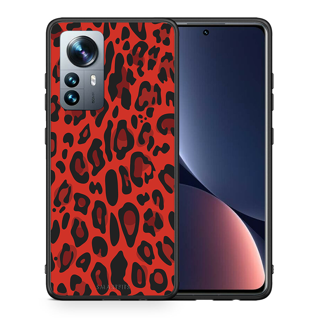 Θήκη Xiaomi 12 Pro Red Leopard Animal από τη Smartfits με σχέδιο στο πίσω μέρος και μαύρο περίβλημα | Xiaomi 12 Pro Red Leopard Animal case with colorful back and black bezels