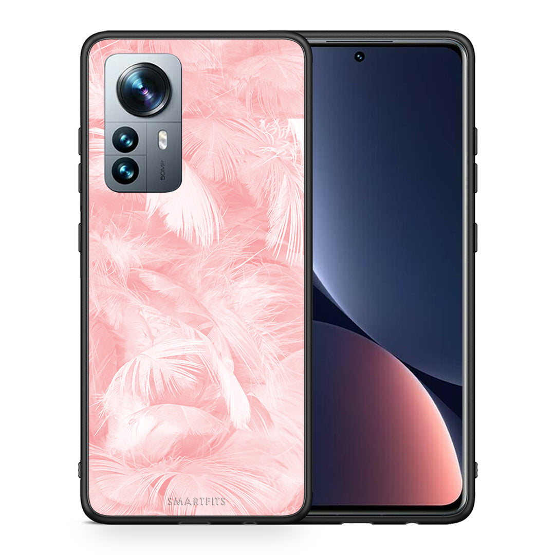 Θήκη Xiaomi 12 Pro Pink Feather Boho από τη Smartfits με σχέδιο στο πίσω μέρος και μαύρο περίβλημα | Xiaomi 12 Pro Pink Feather Boho case with colorful back and black bezels