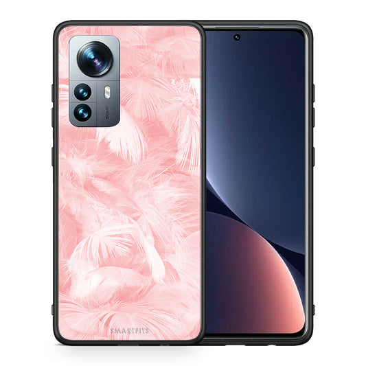 Θήκη Xiaomi 12 Pro Pink Feather Boho από τη Smartfits με σχέδιο στο πίσω μέρος και μαύρο περίβλημα | Xiaomi 12 Pro Pink Feather Boho case with colorful back and black bezels