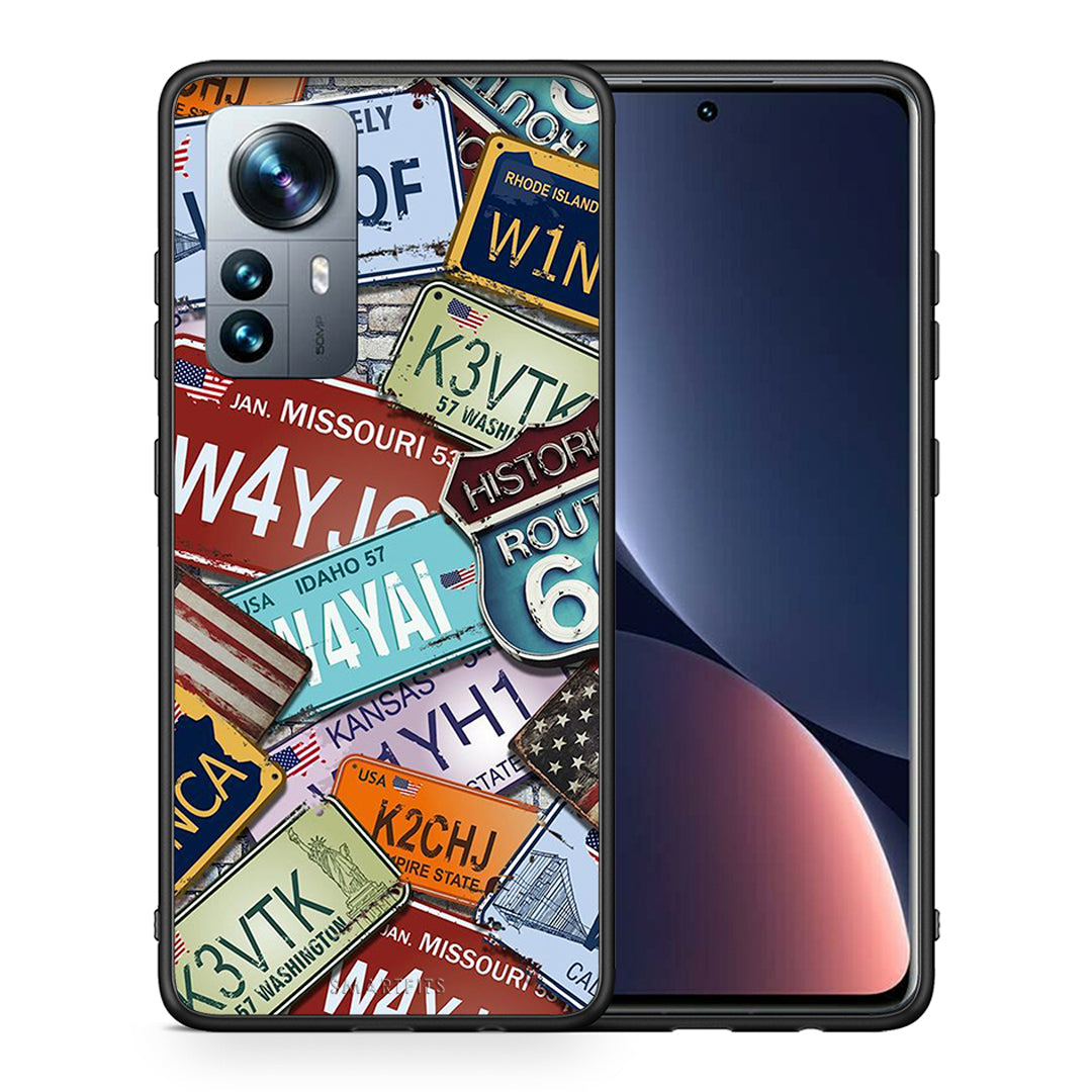 Θήκη Xiaomi 12 Pro Car Plates από τη Smartfits με σχέδιο στο πίσω μέρος και μαύρο περίβλημα | Xiaomi 12 Pro Car Plates case with colorful back and black bezels