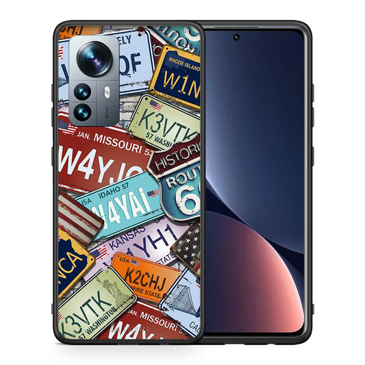 Θήκη Xiaomi 12 Pro Car Plates από τη Smartfits με σχέδιο στο πίσω μέρος και μαύρο περίβλημα | Xiaomi 12 Pro Car Plates case with colorful back and black bezels