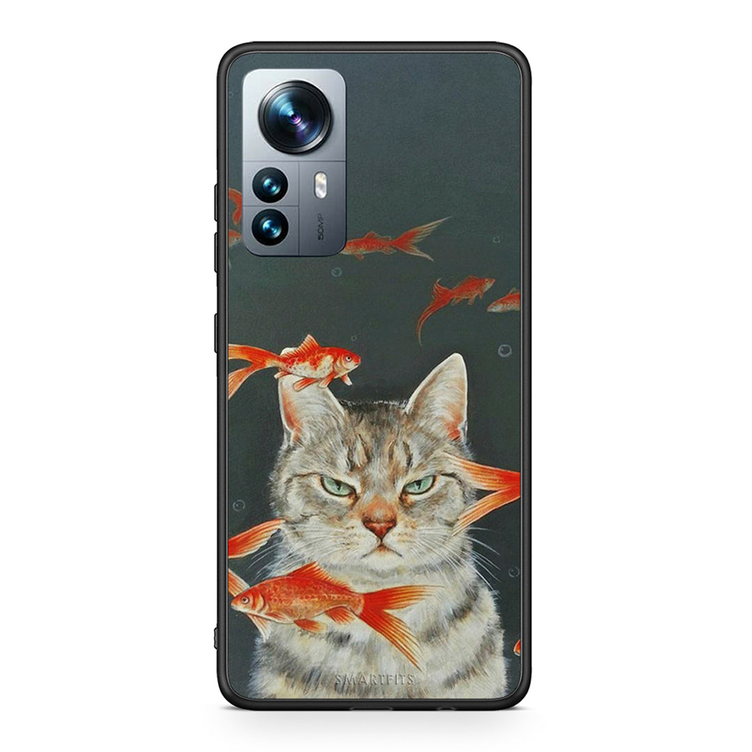 Xiaomi 12 Pro Cat Goldfish θήκη από τη Smartfits με σχέδιο στο πίσω μέρος και μαύρο περίβλημα | Smartphone case with colorful back and black bezels by Smartfits