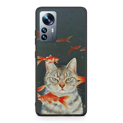 Xiaomi 12 Pro Cat Goldfish θήκη από τη Smartfits με σχέδιο στο πίσω μέρος και μαύρο περίβλημα | Smartphone case with colorful back and black bezels by Smartfits