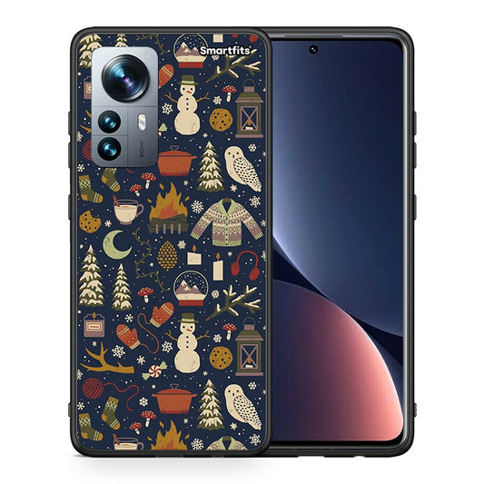 Θήκη Xiaomi 12 Pro Christmas Elements από τη Smartfits με σχέδιο στο πίσω μέρος και μαύρο περίβλημα | Xiaomi 12 Pro Christmas Elements case with colorful back and black bezels