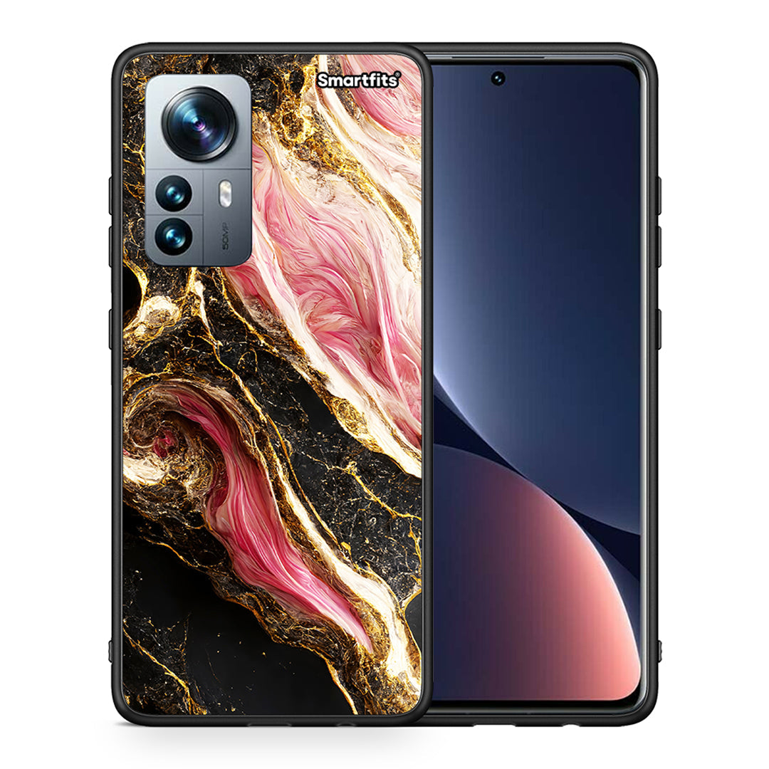 Θήκη Xiaomi 12 Pro Glamorous Pink Marble από τη Smartfits με σχέδιο στο πίσω μέρος και μαύρο περίβλημα | Xiaomi 12 Pro Glamorous Pink Marble case with colorful back and black bezels