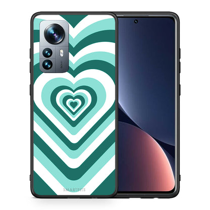 Θήκη Xiaomi 12 Pro Green Hearts από τη Smartfits με σχέδιο στο πίσω μέρος και μαύρο περίβλημα | Xiaomi 12 Pro Green Hearts case with colorful back and black bezels