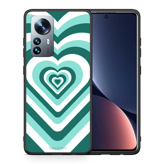 Θήκη Xiaomi 12 Pro Green Hearts από τη Smartfits με σχέδιο στο πίσω μέρος και μαύρο περίβλημα | Xiaomi 12 Pro Green Hearts case with colorful back and black bezels