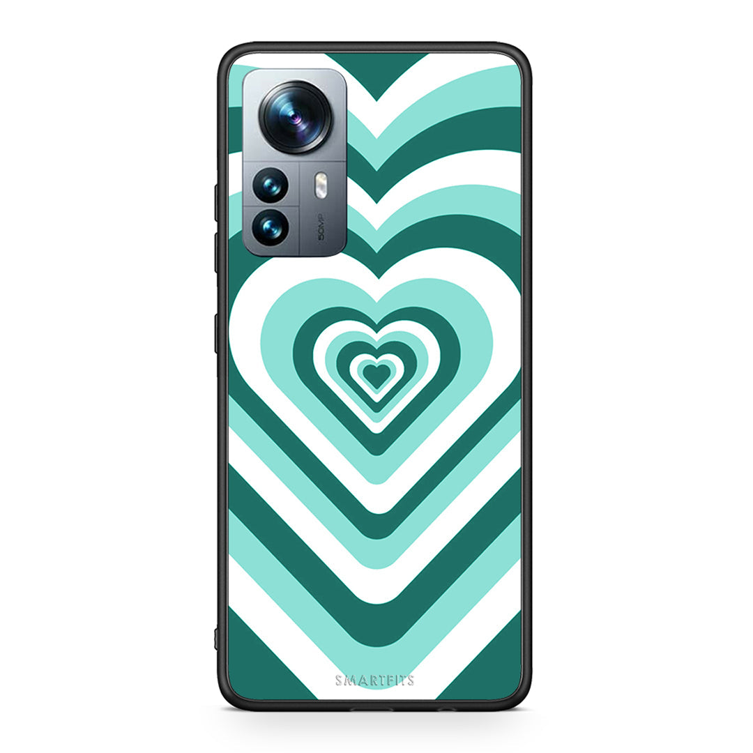 Xiaomi 12 Pro Green Hearts θήκη από τη Smartfits με σχέδιο στο πίσω μέρος και μαύρο περίβλημα | Smartphone case with colorful back and black bezels by Smartfits