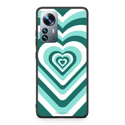Xiaomi 12 Pro Green Hearts θήκη από τη Smartfits με σχέδιο στο πίσω μέρος και μαύρο περίβλημα | Smartphone case with colorful back and black bezels by Smartfits