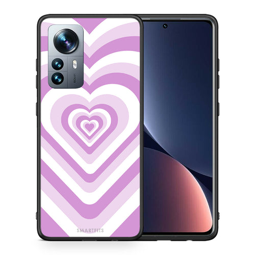 Θήκη Xiaomi 12 Pro Lilac Hearts από τη Smartfits με σχέδιο στο πίσω μέρος και μαύρο περίβλημα | Xiaomi 12 Pro Lilac Hearts case with colorful back and black bezels