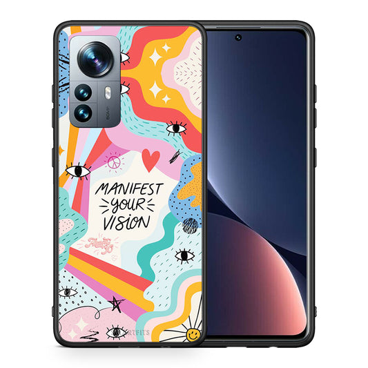 Θήκη Xiaomi 12 Pro Manifest Your Vision από τη Smartfits με σχέδιο στο πίσω μέρος και μαύρο περίβλημα | Xiaomi 12 Pro Manifest Your Vision case with colorful back and black bezels