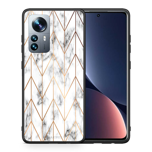Θήκη Xiaomi 12 Pro Gold Geometric Marble από τη Smartfits με σχέδιο στο πίσω μέρος και μαύρο περίβλημα | Xiaomi 12 Pro Gold Geometric Marble case with colorful back and black bezels