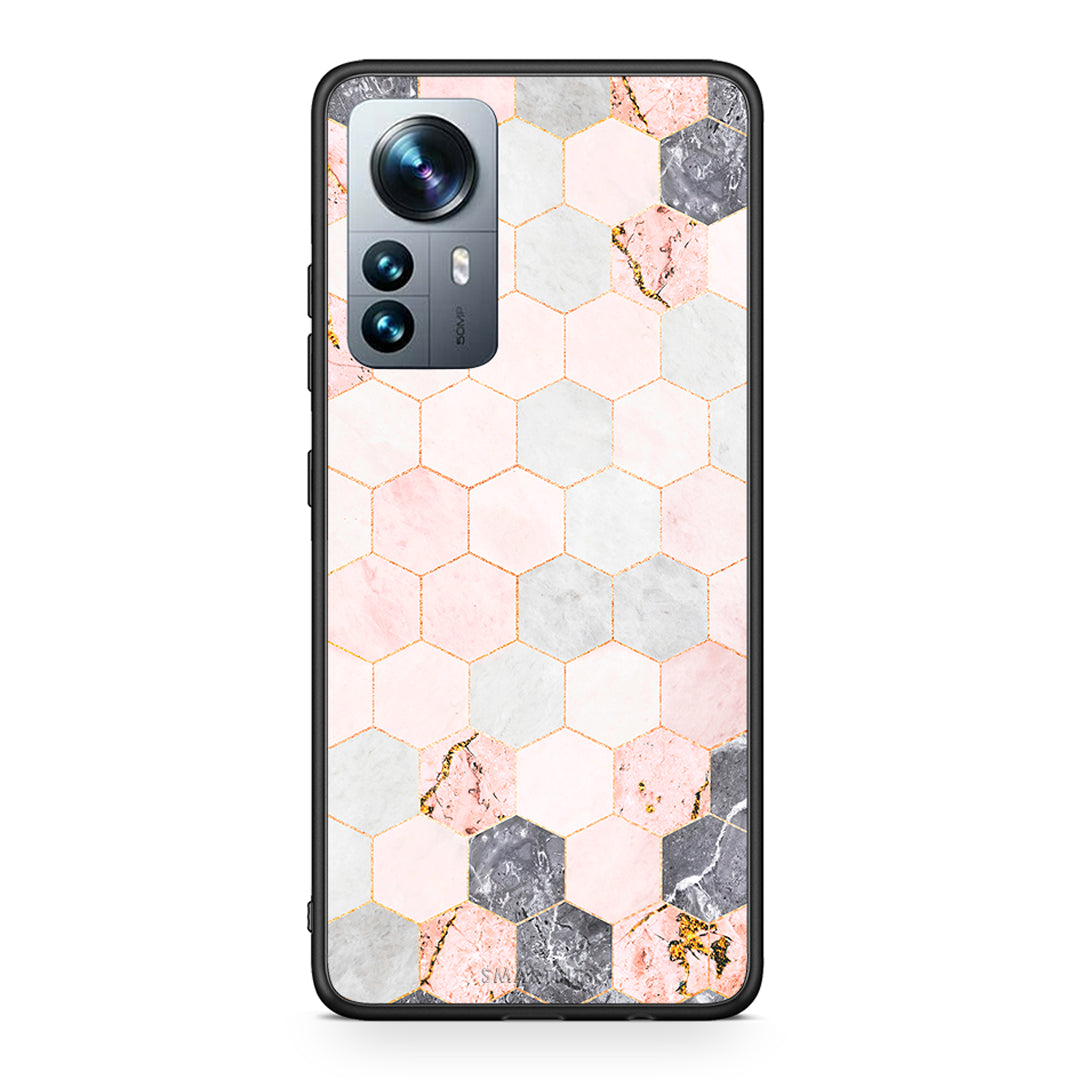 4 - Xiaomi 12 Pro Hexagon Pink Marble case, cover, bumper