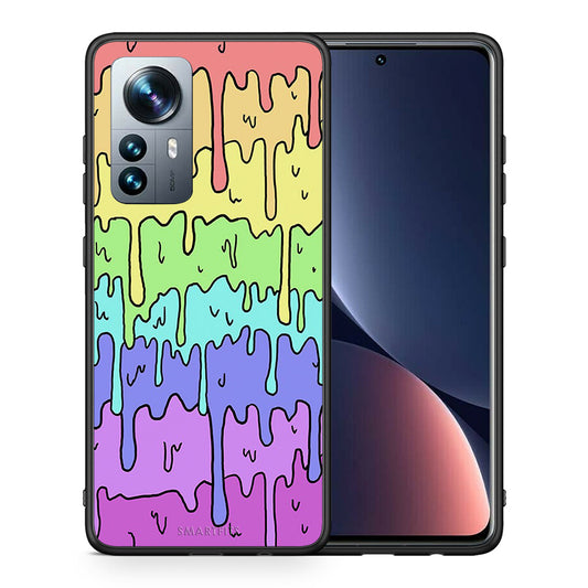 Θήκη Xiaomi 12 Pro Melting Rainbow από τη Smartfits με σχέδιο στο πίσω μέρος και μαύρο περίβλημα | Xiaomi 12 Pro Melting Rainbow case with colorful back and black bezels