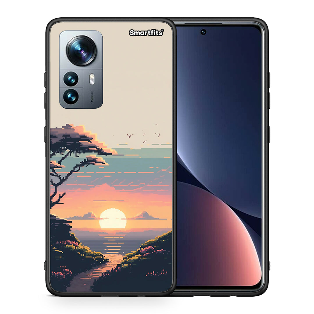 Θήκη Xiaomi 12 Pro Pixel Sunset από τη Smartfits με σχέδιο στο πίσω μέρος και μαύρο περίβλημα | Xiaomi 12 Pro Pixel Sunset case with colorful back and black bezels