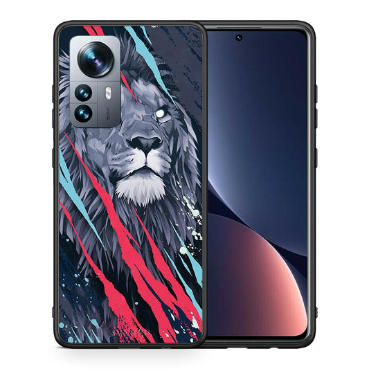 Θήκη Xiaomi 12 Pro Lion Designer PopArt από τη Smartfits με σχέδιο στο πίσω μέρος και μαύρο περίβλημα | Xiaomi 12 Pro Lion Designer PopArt case with colorful back and black bezels