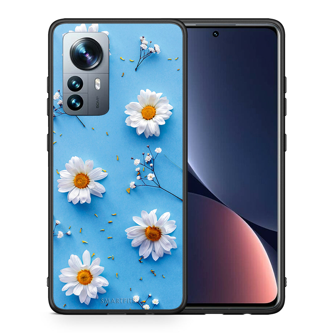 Θήκη Xiaomi 12 Pro Real Daisies από τη Smartfits με σχέδιο στο πίσω μέρος και μαύρο περίβλημα | Xiaomi 12 Pro Real Daisies case with colorful back and black bezels