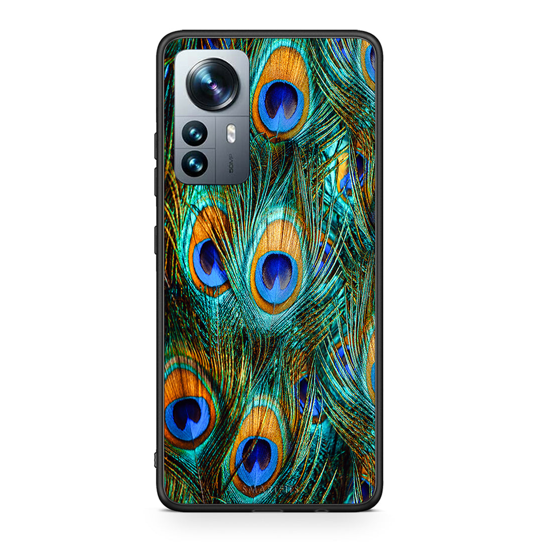 Xiaomi 12 Pro Real Peacock Feathers θήκη από τη Smartfits με σχέδιο στο πίσω μέρος και μαύρο περίβλημα | Smartphone case with colorful back and black bezels by Smartfits